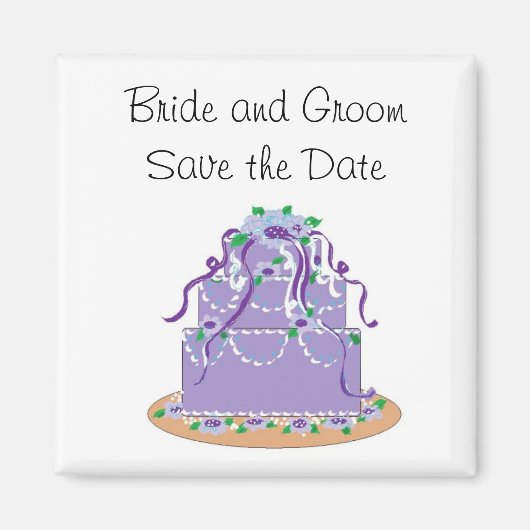 Elegante paarse cake save the date magneet (Voorkant)