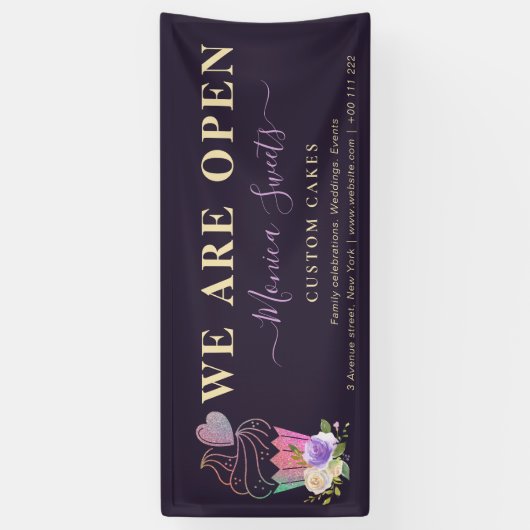 Elegante paarse cakery business shop spandoek (Verticaal)