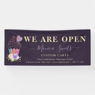 Elegante paarse cakery business shop spandoek