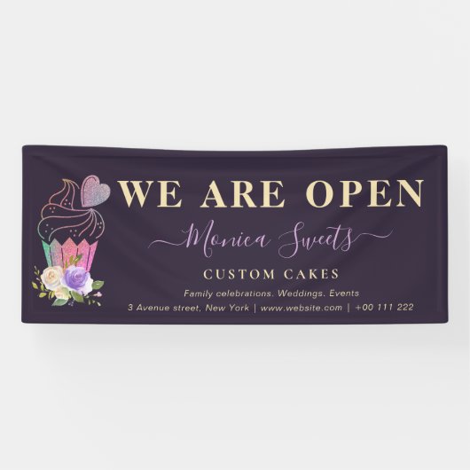 Elegante paarse cakery business shop spandoek (Horizontaal)