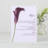 Elegante paarse Calla lelie bloem bruiloft Menu (Staand voorkant)