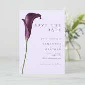 Elegante Paarse Calla Lelie Bloem Bruiloft Save The Date (Staand voorkant)