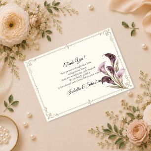 Elegante Paarse Calla Lelie Bruiloft Bedankkaart