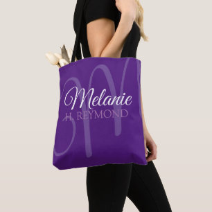 Elegante Paarse Canvas tas met Haar Naam & Initiaa