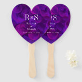 Elegante Paarse chique moderne monogram bruiloft Handwaaier (Voorkant en achterkant)