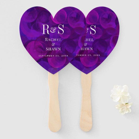 Elegante Paarse chique moderne monogram bruiloft Handwaaier (Voorkant en achterkant)