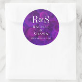 Elegante Paarse chique moderne monogram bruiloft Ronde Sticker (Tas)