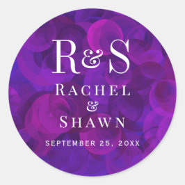 Elegante Paarse chique moderne monogram bruiloft Ronde Sticker