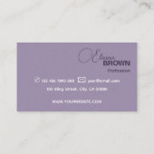 Elegante Paarse Classic Eenvoudig met Logo Modern Visitekaartje (Achterkant)