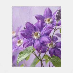 Elegante Paarse Clematis Bloei Fleece Deken