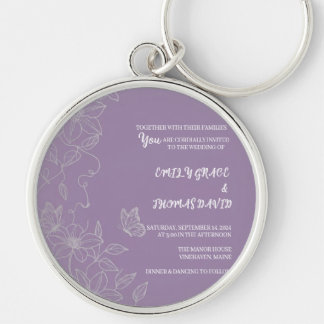 Elegante Paarse Clematis & Vlinders Uitnodiging Sleutelhanger