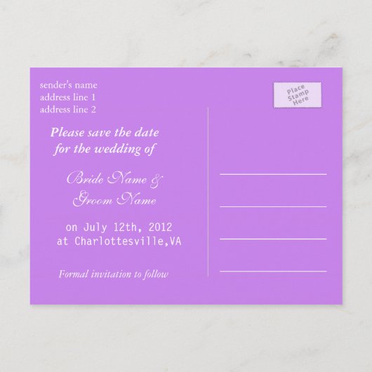 Elegante,  paarse dagbloem, behalve de datum aankondigingskaart (Achterkant)