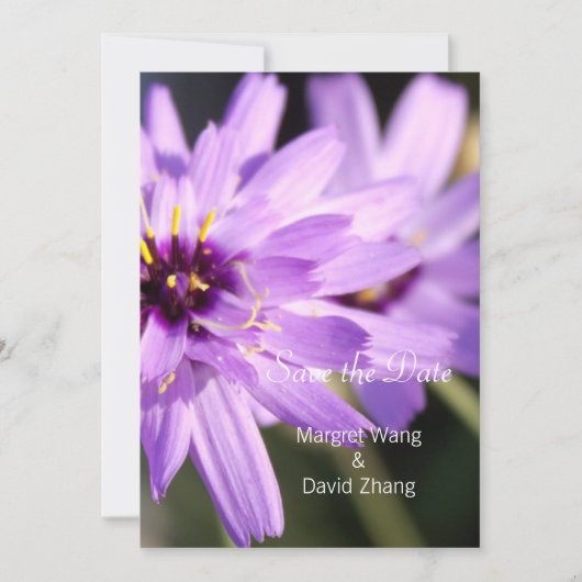 Elegante,  paarse dagbloem, behalve de datum save the date (Voorkant)