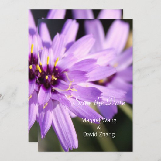Elegante,  paarse dagbloem, behalve de datum save the date (Voorkant / Achterkant)