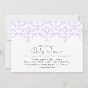 Elegante Paarse Damask Baby shower Uitnodiging