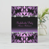 Elegante Paarse Damask Bachelorette Uitnodigen Kaart (Staand voorkant)
