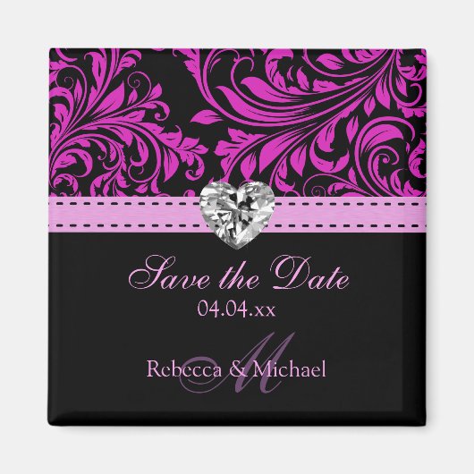 Elegante Paarse Damask Bewaar de datum Magneten (Voorkant)