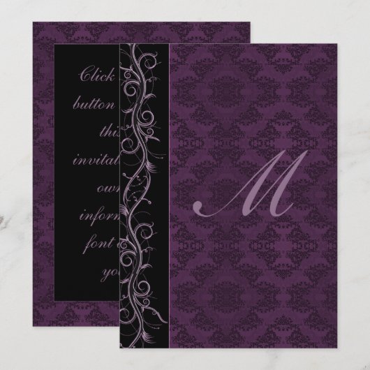Elegante Paarse Damask bruiloft Kaart (Voorkant / Achterkant)