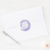 Elegante Paarse Damask bruiloft Ronde Sticker (Envelop)