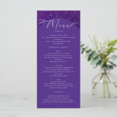 Elegante Paarse Damask Wedding Menu Kaart (Staand voorkant)