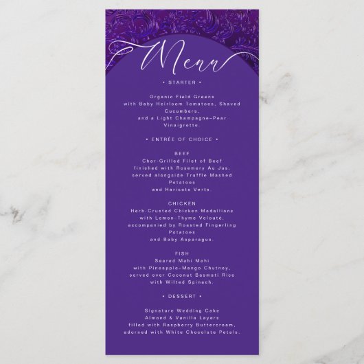 Elegante Paarse Damask Wedding Menu Kaart (Voorkant)
