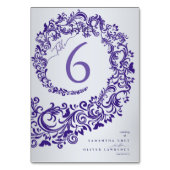 Elegante paarse damast tafelnummerkaart voor de br kaart (Achterkant)