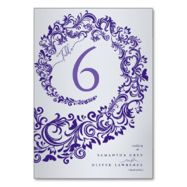 Elegante paarse damast tafelnummerkaart voor de br kaart