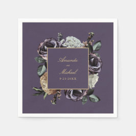 Elegante Paarse Dark Floral Fall Wedding Servet