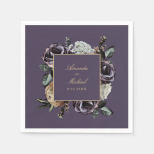 Elegante Paarse Dark Floral Fall Wedding Servet