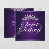 Elegante Paarse Diamond Tiara verjaardagsuitnodigi Kaart (Voorkant / Achterkant)