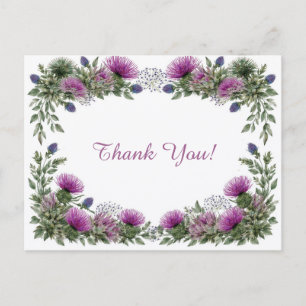 Elegante Paarse Distel Bloemige Dankjewel Briefkaart