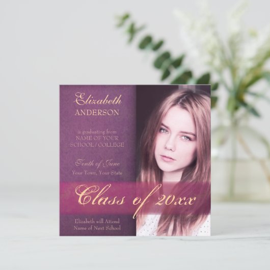 Elegante Paarse dochter Afstuderen Aankondiging (Staand voorkant)