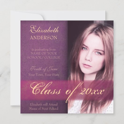 Elegante Paarse dochter Afstuderen Aankondiging (Voorkant)