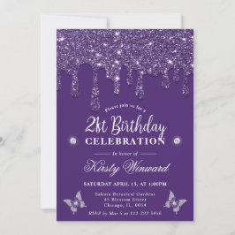 Elegante Paarse Drip Glitter 21e Verjaardag Kaart