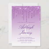Elegante Paarse Drip Glitter Script Bruiloft Kaart (Voorkant)