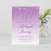 Elegante Paarse Drip Glitter Script Bruiloft Kaart (Staand voorkant)