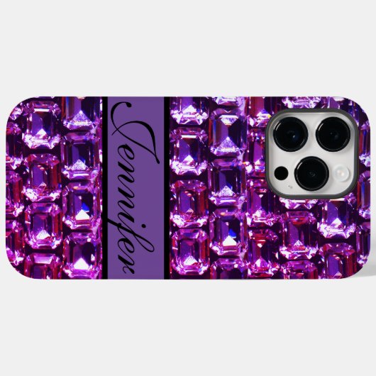 Elegante paarse edelstenen diamanten kalligrafie Case-Mate iPhone case (Achterkant (horizontaal))