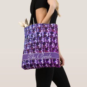 Elegante paarse edelstenen diamanten kalligrafie tote bag