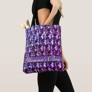 Elegante paarse edelstenen diamanten kalligrafie tote bag
