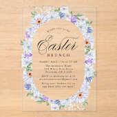 Elegante Paarse en Blauwe Bloemen Paasbrunch Acryl Uitnodigingen (Voorkant)
