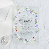Elegante Paarse en Blauwe Bloemen Paasbrunch Acryl Uitnodigingen