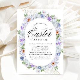 Elegante Paarse en Blauwe Bloemen Paasbrunch Kaart
