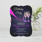 Elegante Paarse en Blauwe Champagne Verjaardagsuit Kaart (Staand voorkant)