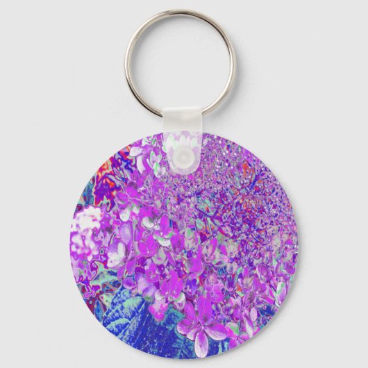 Elegante Paarse en Blauwe Limelight Hydrangea Sleutelhanger (Voorkant)