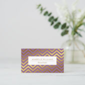 Elegante Paarse en Faux Gold Foil Chevrons Visitekaartje (Staand voorkant)