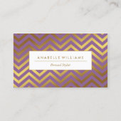 Elegante Paarse en Faux Gold Foil Chevrons Visitekaartje (Voorkant)