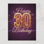 Elegante Paarse en gouden 30e verjaardag Briefkaart (Voorkant)