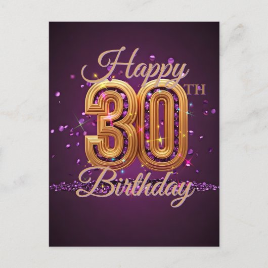 Elegante Paarse en gouden 30e verjaardag Briefkaart (Voorkant)