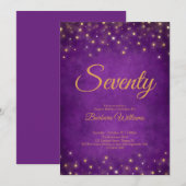 Elegante Paarse en gouden 70e VerjaardagUitnodigin Kaart (Voorkant / Achterkant)