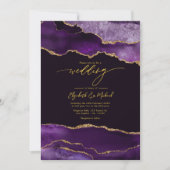 Elegante Paarse en gouden agaat bruiloft QR-code Kaart (Voorkant)